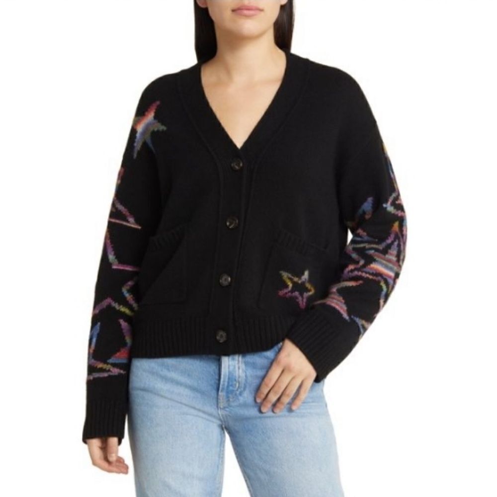 NWT Rails Reese Rainbow Stars Wool cardigan in black $248